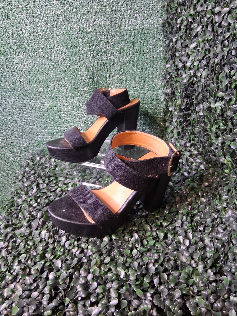 Chunky Black Platform Heel Sandals with Ankle Strap